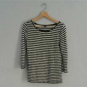 Ann Taylor Black White Striped Zipper Sleeve Sequin Top XS